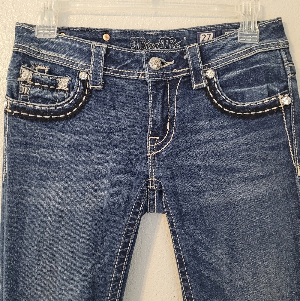 Miss Me Dark Blue Women's Bootcut Jeans Size 27 Bling Zebra Print - Picture 4 of 15